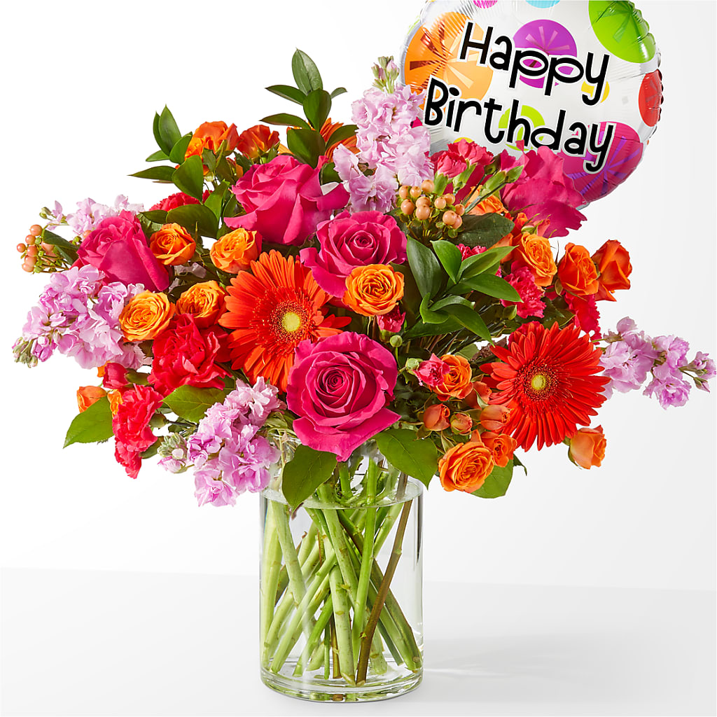 Fiesta Bouquet with Birthday Balloon – D Florals, Jacksonville FL